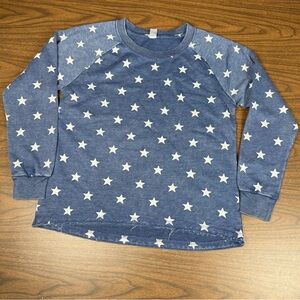 Alternative Apparel Women’s Navy Star Crew Neck, Distressed Hem, soft, comfy